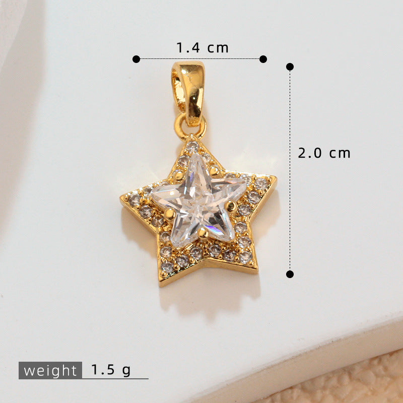 跨境18k包金微镶锆石配件星星五星简约吊坠diy项链耳饰挂件材料