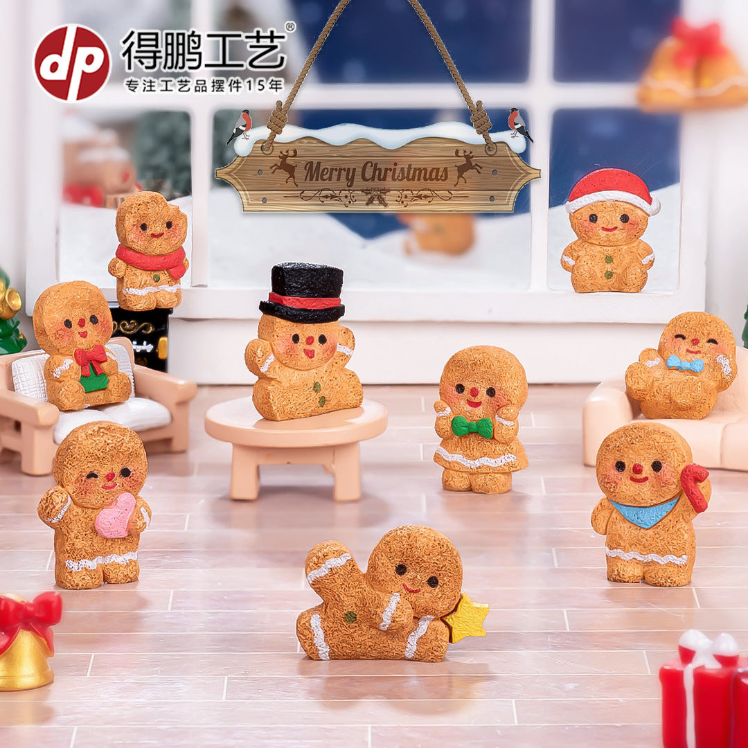 微景观创意可爱圣诞姜饼人娃娃屋雪景 diy树脂工艺品迷你车载摆件