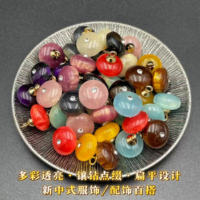 衬衫扣子流金镶钻扁圆形仿玉石装饰扣旗袍外套针织衫彩色纽扣辅料