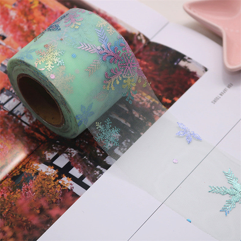 6cm宽幻彩雪花薄纱织带网纱卷花边发夹头饰蝴蝶结辅料儿童裙装饰