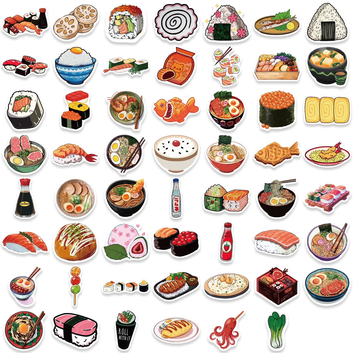 55张日式食物涂鸦贴纸装饰DIY手账本平板手机滑板车电脑防水贴画