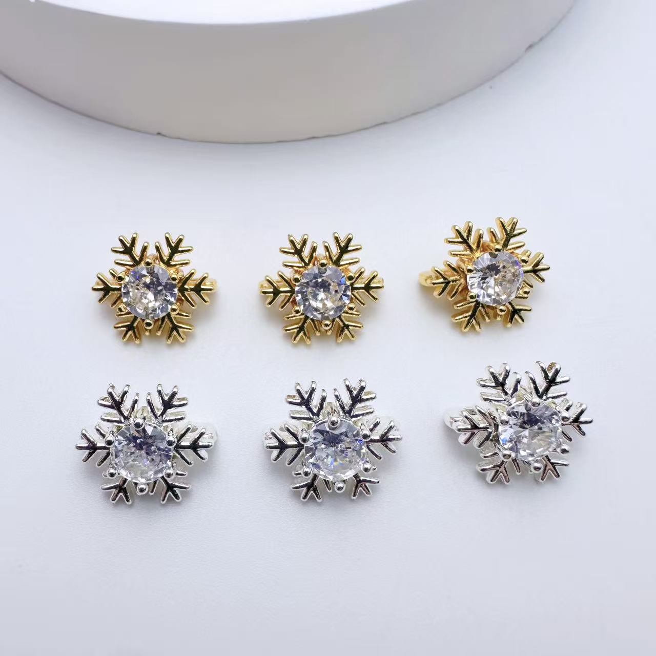 铜镀金镶锆雪花隔片DIY手工手链项链串珠饰品配件三排隔珠隔片