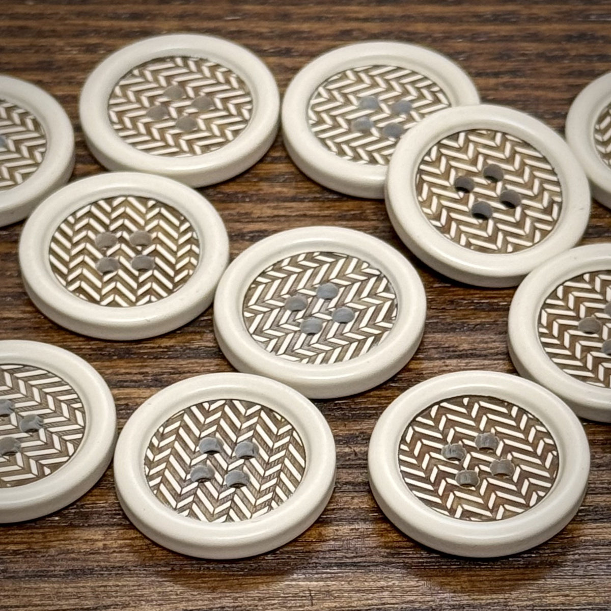 Bunli - DIY 10 Pack Ivory Brown-and-White Chevron Button
