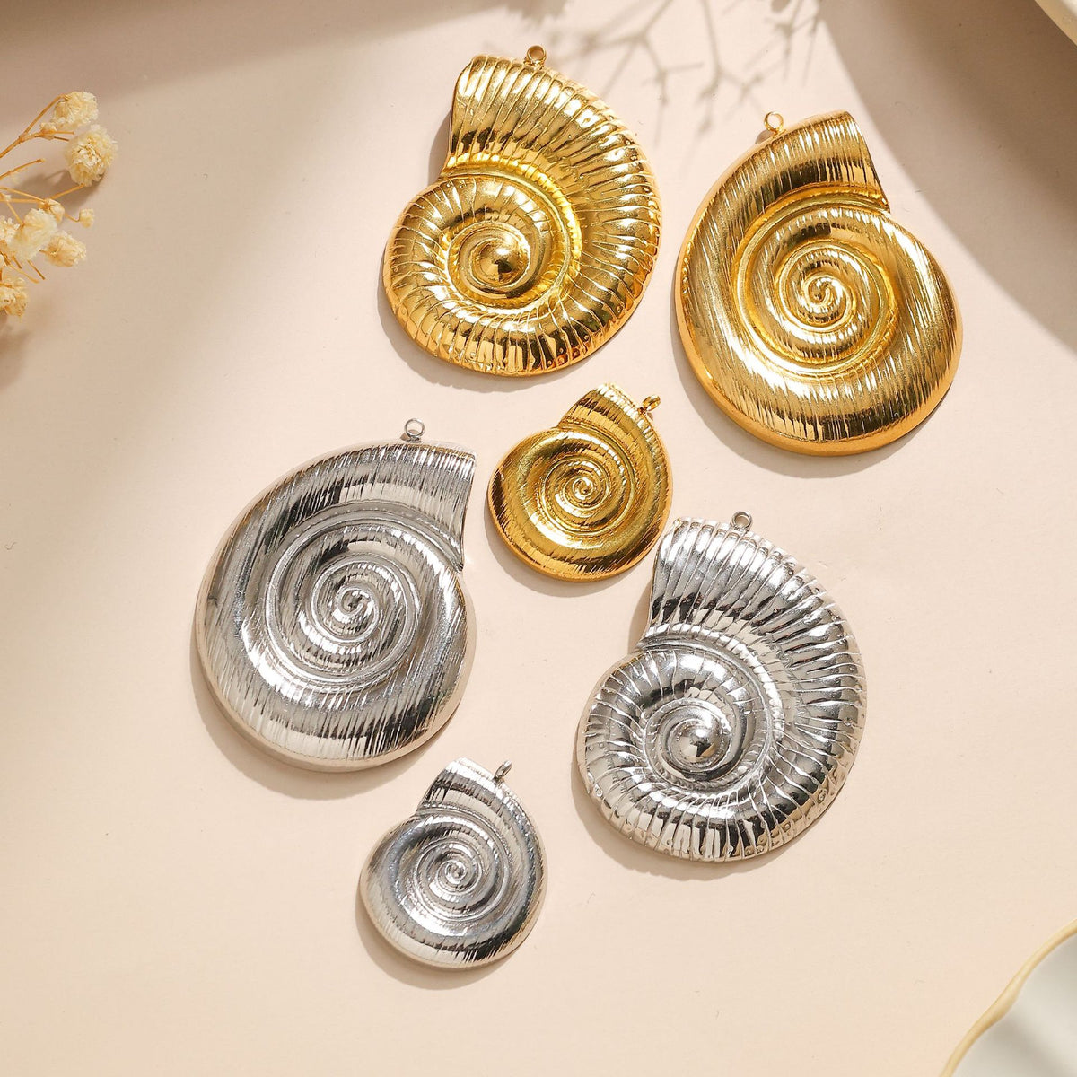 Elvane - Smooth and Ribbed Spiral Shell Pendant Only