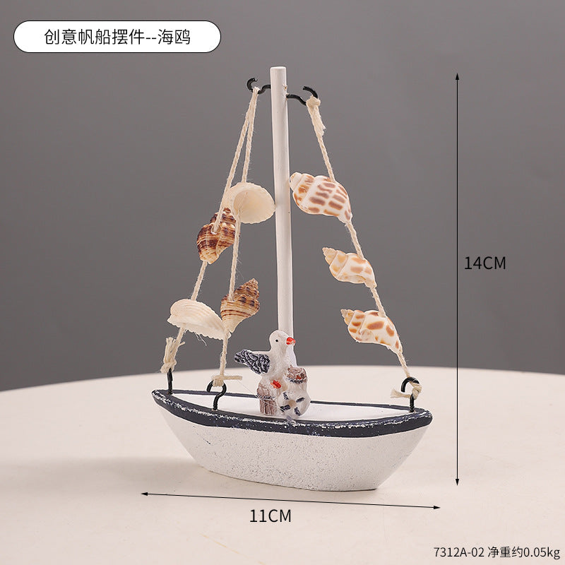 迷你地中海帆船摆件海鸥贝壳装饰品旅游纪念品海洋风店铺造景摆设