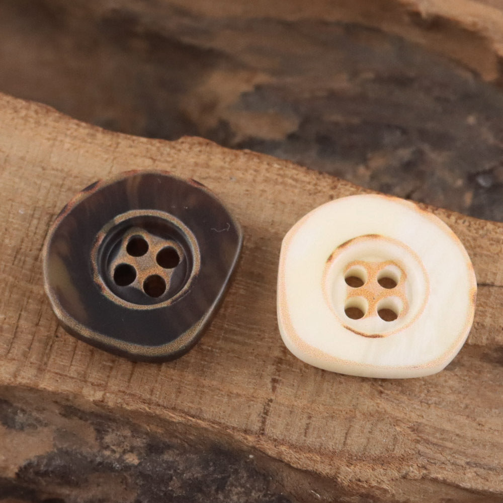 Bunli - DIY 10 Pack Ivory and Brown Irregular Button