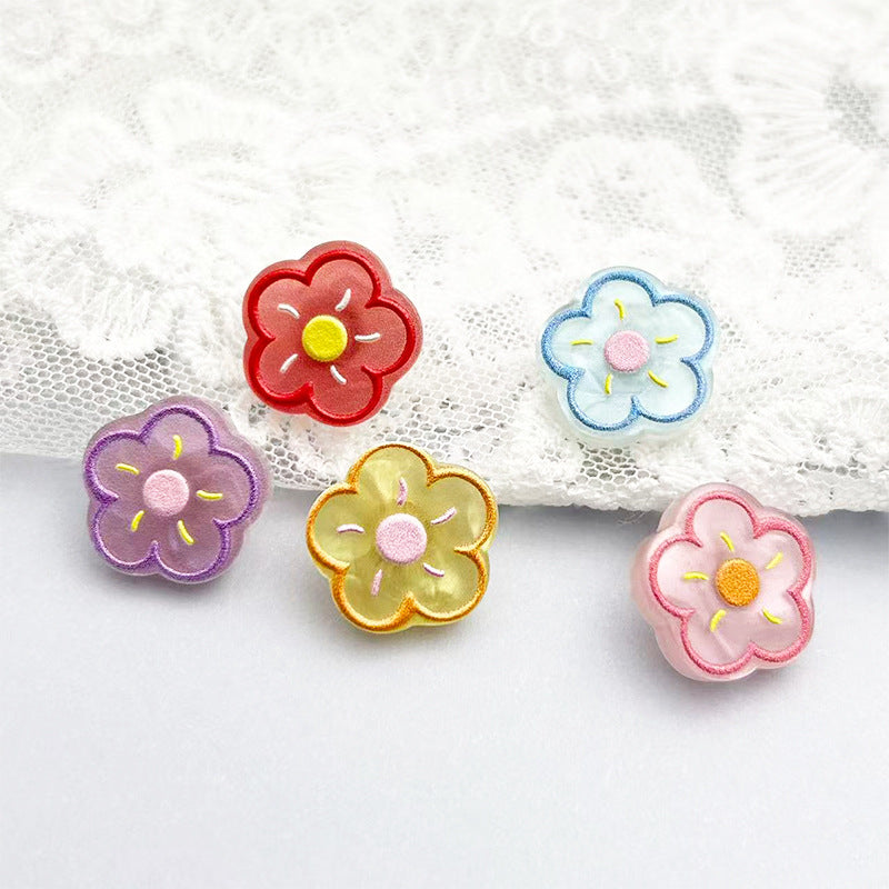 小清新浮雕彩绘幻彩花朵纽扣彩色仿贝小花朵童装连衣裙diy手作