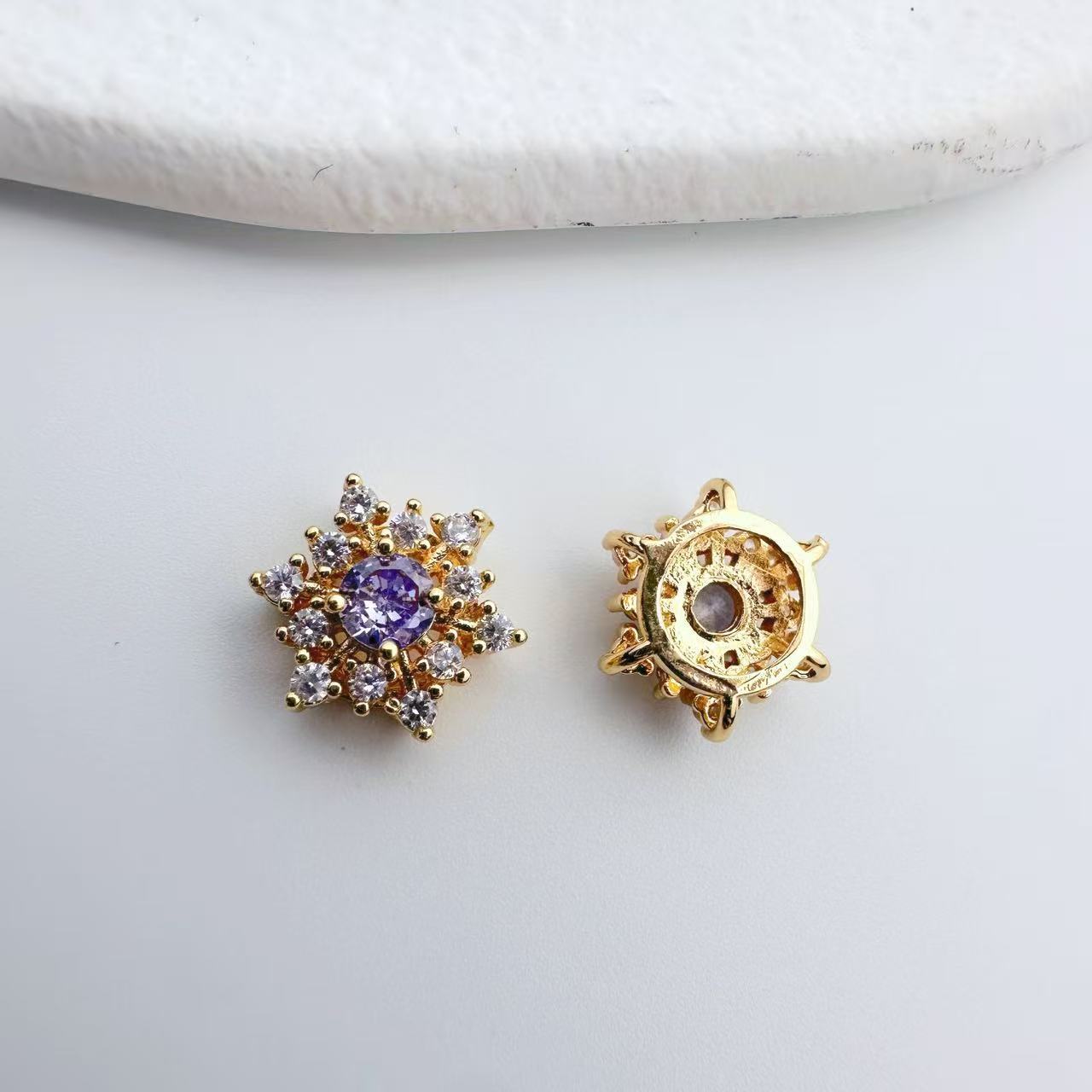 铜镀金微镶锆石雪花星星多通隔珠项链diy饰品配件水晶串珠材