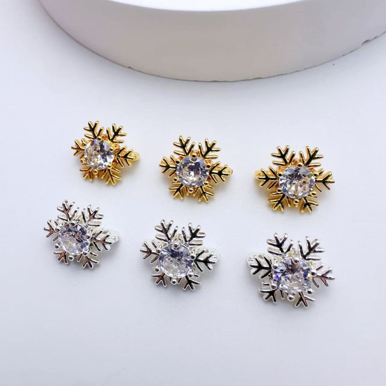 铜镀金镶锆雪花隔片DIY手工手链项链串珠饰品配件三排隔珠隔片