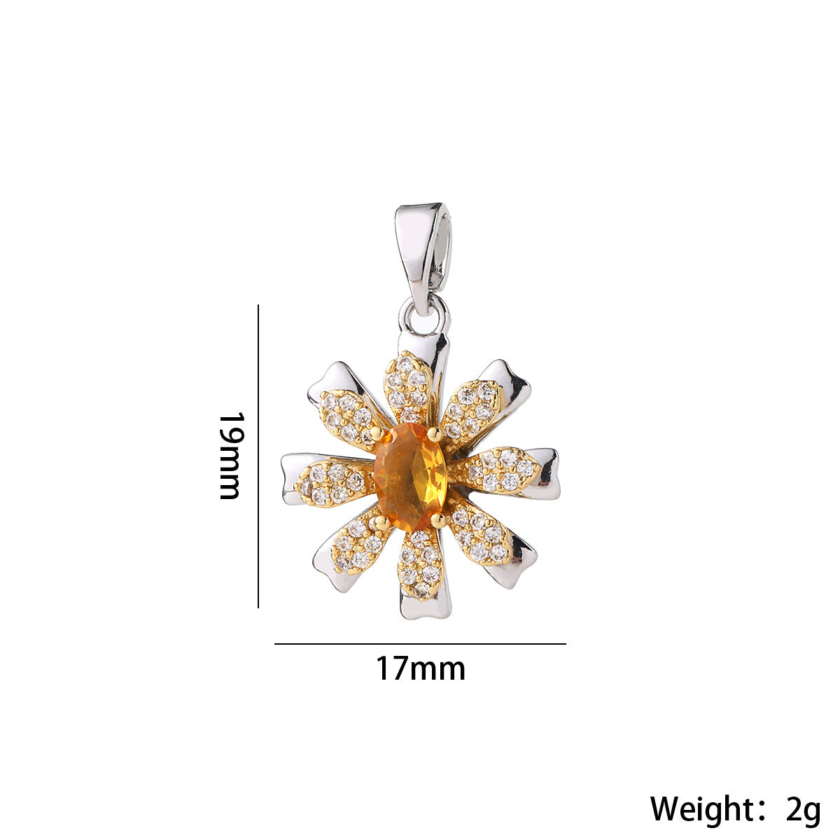跨境高级感彩宝花朵雪花diy手工项链吊坠配件真金电镀锆石 配饰女