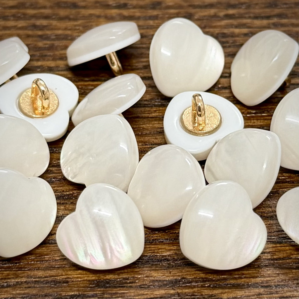 Bunli - DIY 10 Pack Cream Heart-Shaped Rear-Loop Button