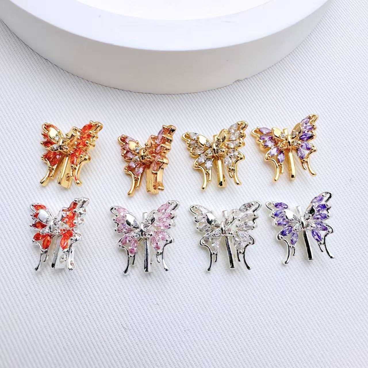 高保色镀金镶锆石蝴蝶隔片三排隔片隔珠diy饰品手作手链项链配件
