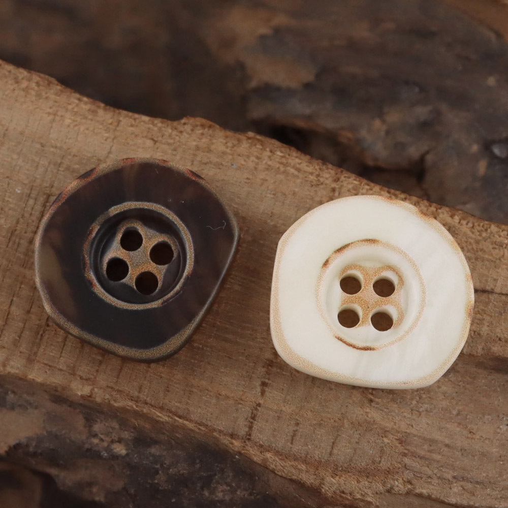 Bunli - DIY 10 Pack Ivory and Brown Irregular Button