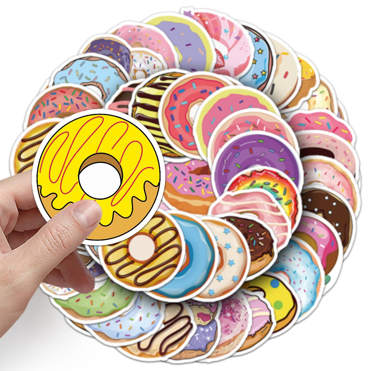 50张甜甜圈涂鸦个性跨境小清新咕卡DIY滑板水杯行李箱贴纸防水