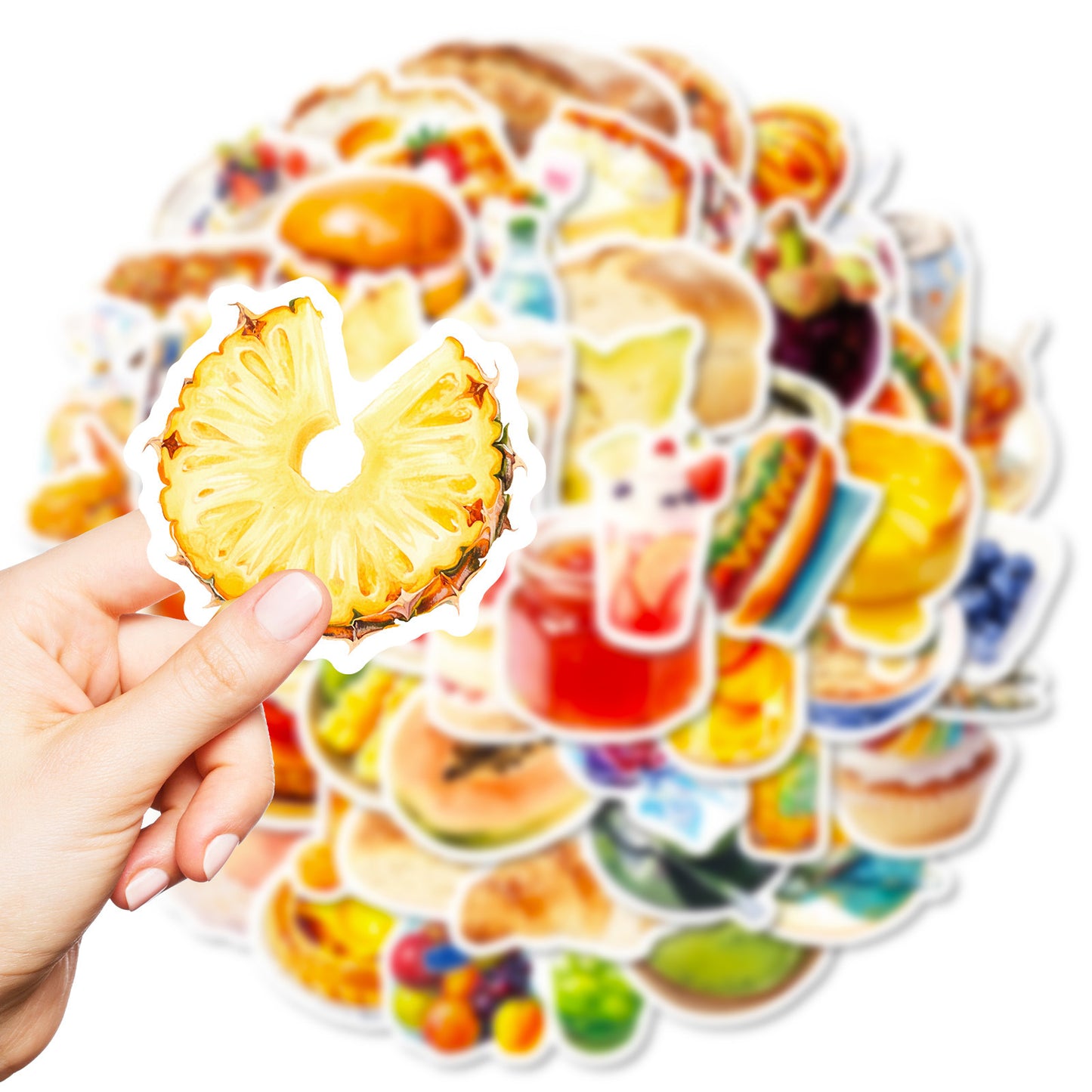 跨境直采Lazada56张美味食物系列涂鸦贴纸创意防水手机滑板手账贴
