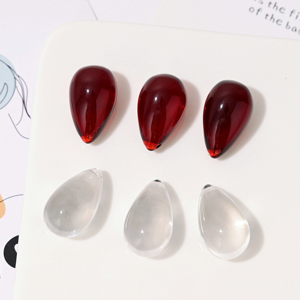 棠浔 高透穿孔酒红色水滴耳环项链配饰 树脂DIY饰品配件散珠批发