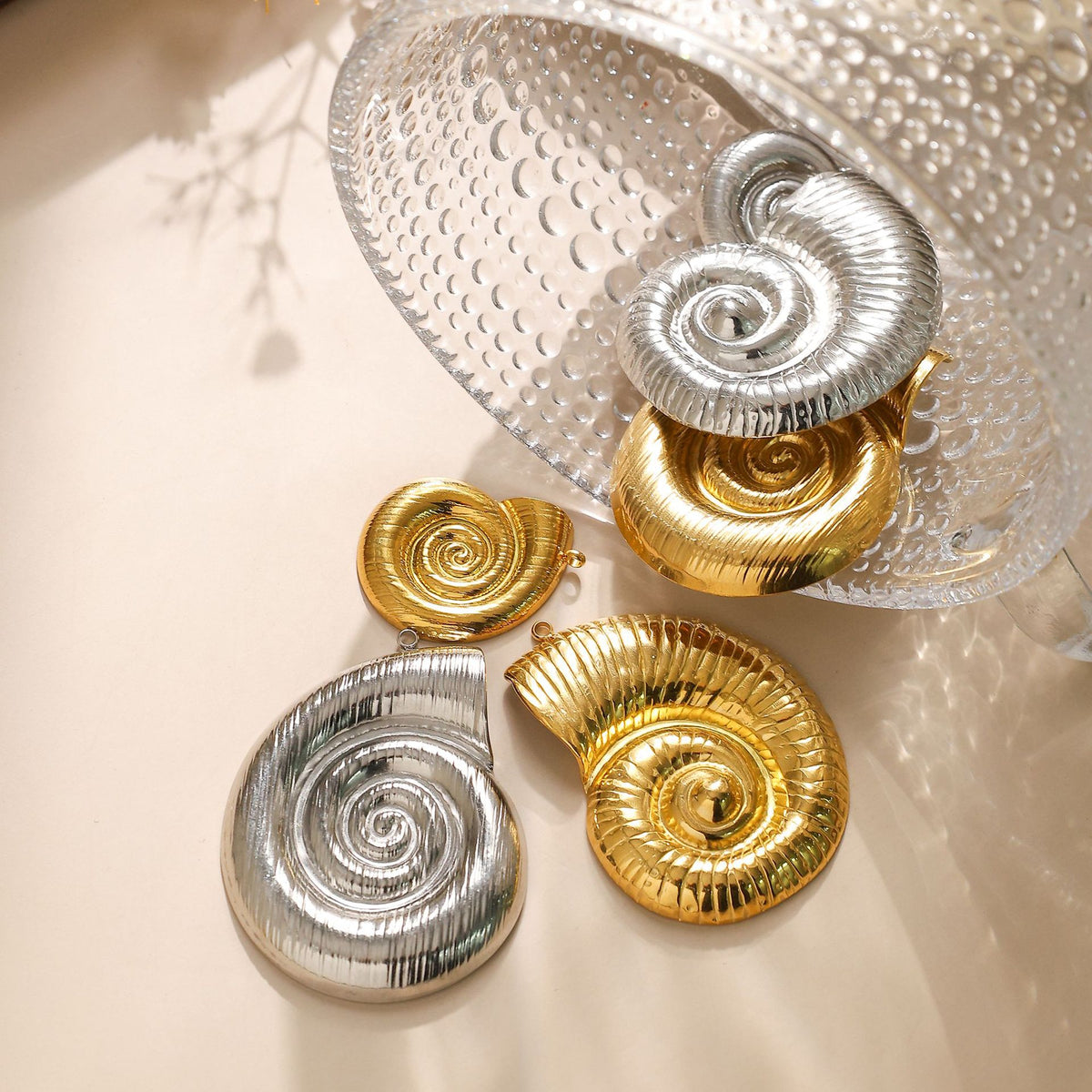 Elvane - Smooth and Ribbed Spiral Shell Pendant Only