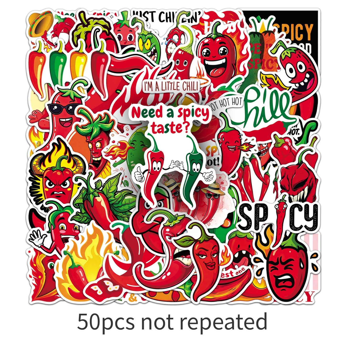 50张辣椒chilli贴纸蔬菜表情包创意跨境热销防水文具头盔电脑贴画