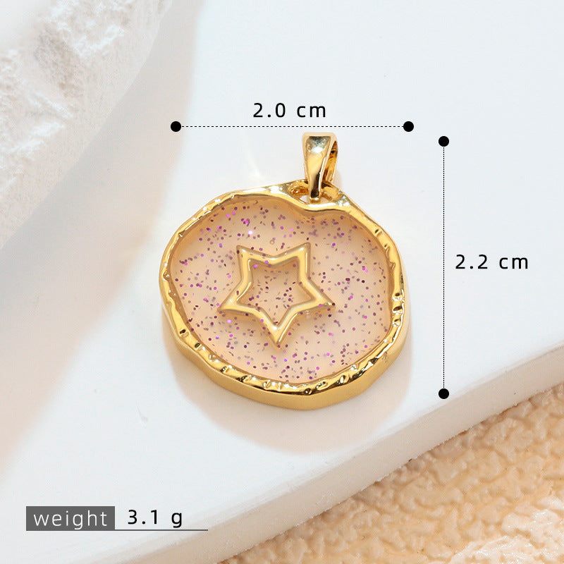 跨境铜饰品DIY高级感简约爱心八芒星月亮滴油吊坠单坠18K饰品配件