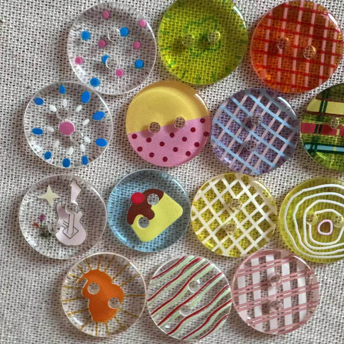Bunli - DIY 10 Pack Transparent Mixed-Pattern Round Button