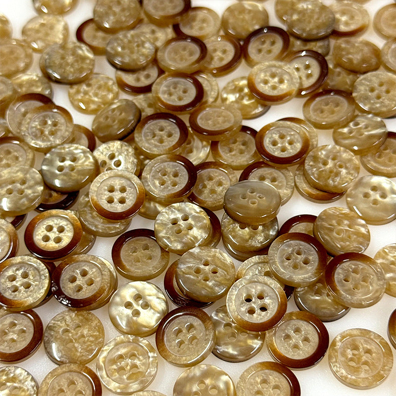 渐变边珠光四眼树脂纽扣咖色纽扣衬衫开衫毛衣上衣西服袖扣服装扣