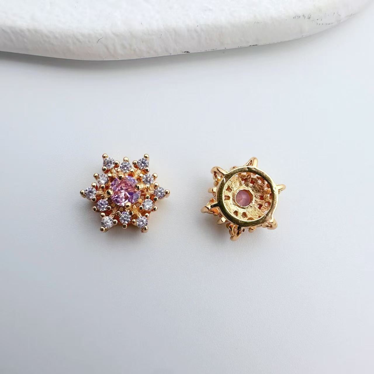 铜镀金微镶锆石雪花星星多通隔珠项链diy饰品配件水晶串珠材