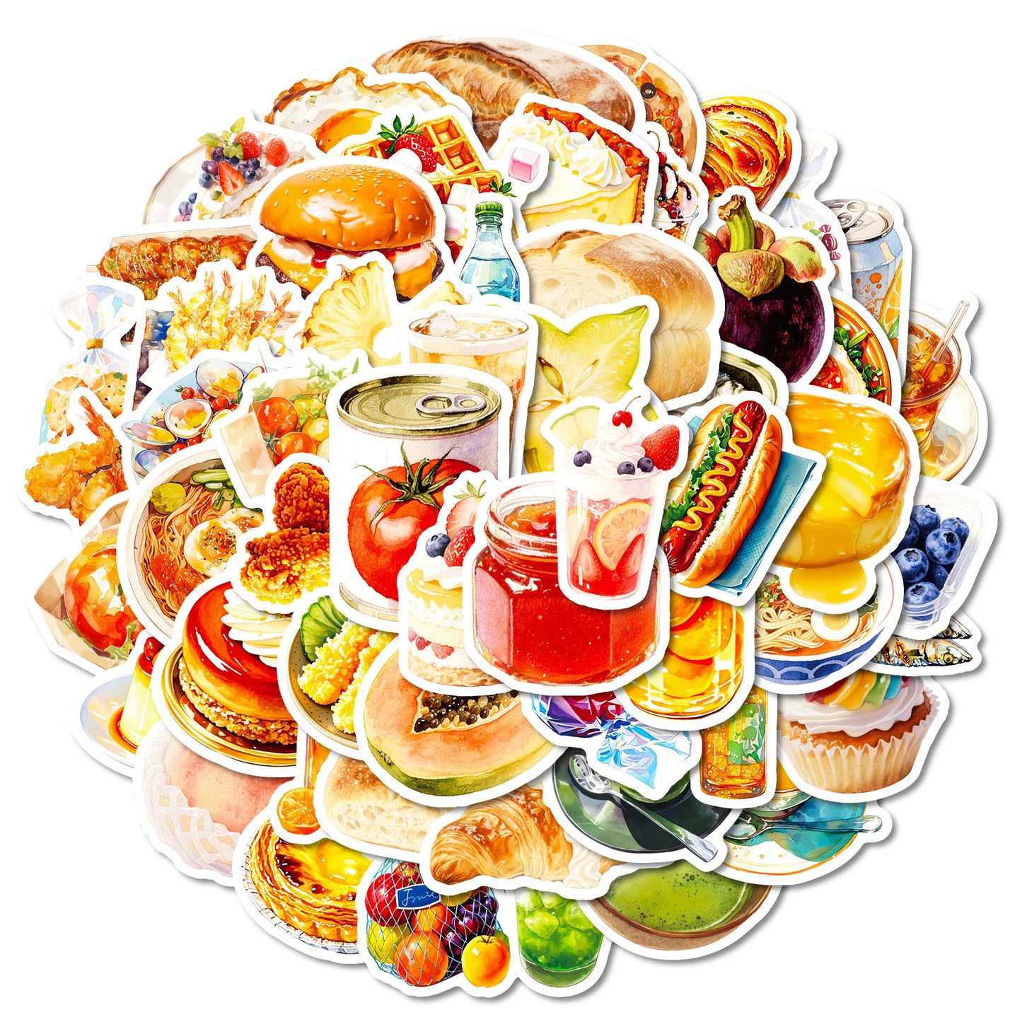 跨境直采Lazada56张美味食物系列涂鸦贴纸创意防水手机滑板手账贴