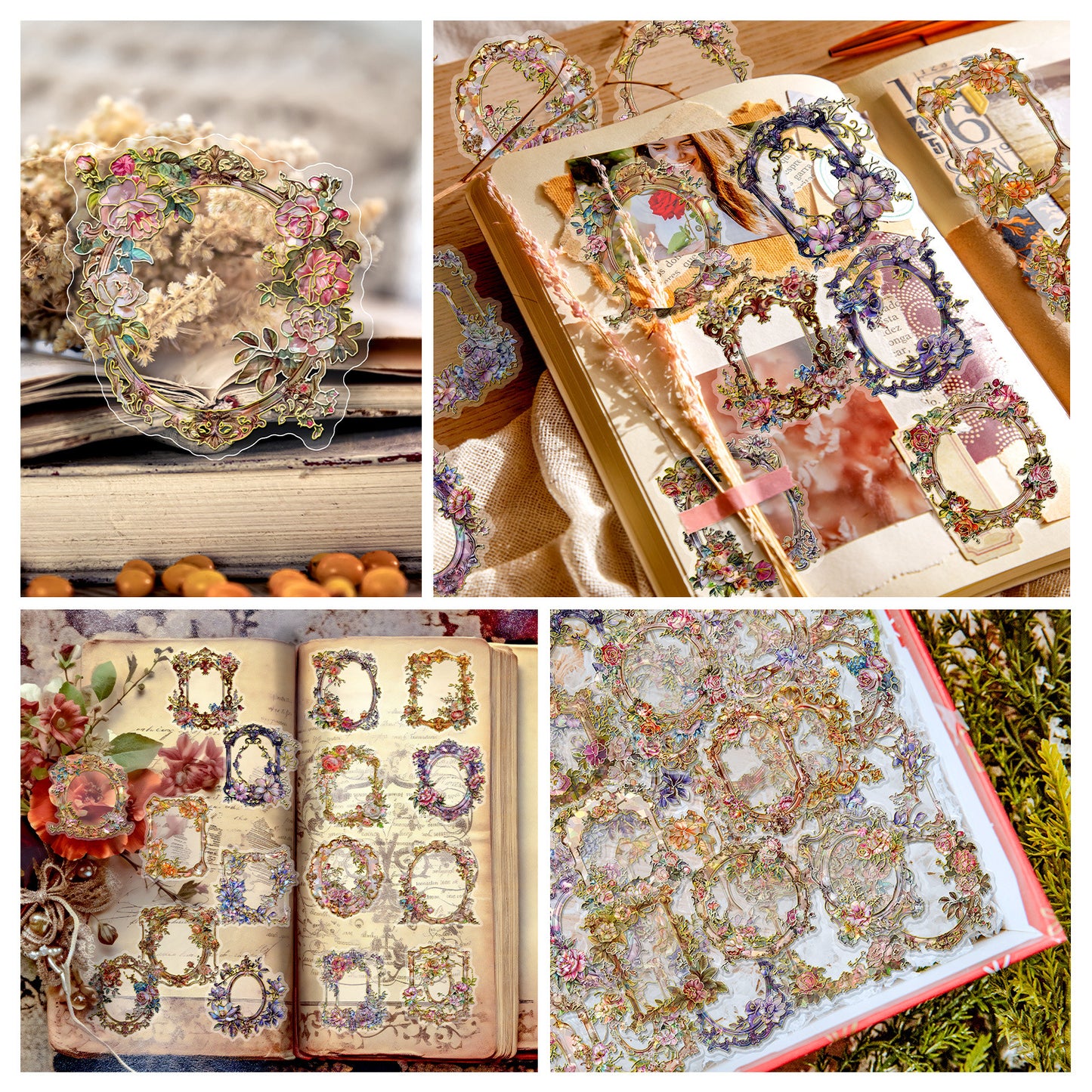 跨境直采【一口价】亚马逊30张冷烫镭射pet花环贴纸花卉烫金贴画