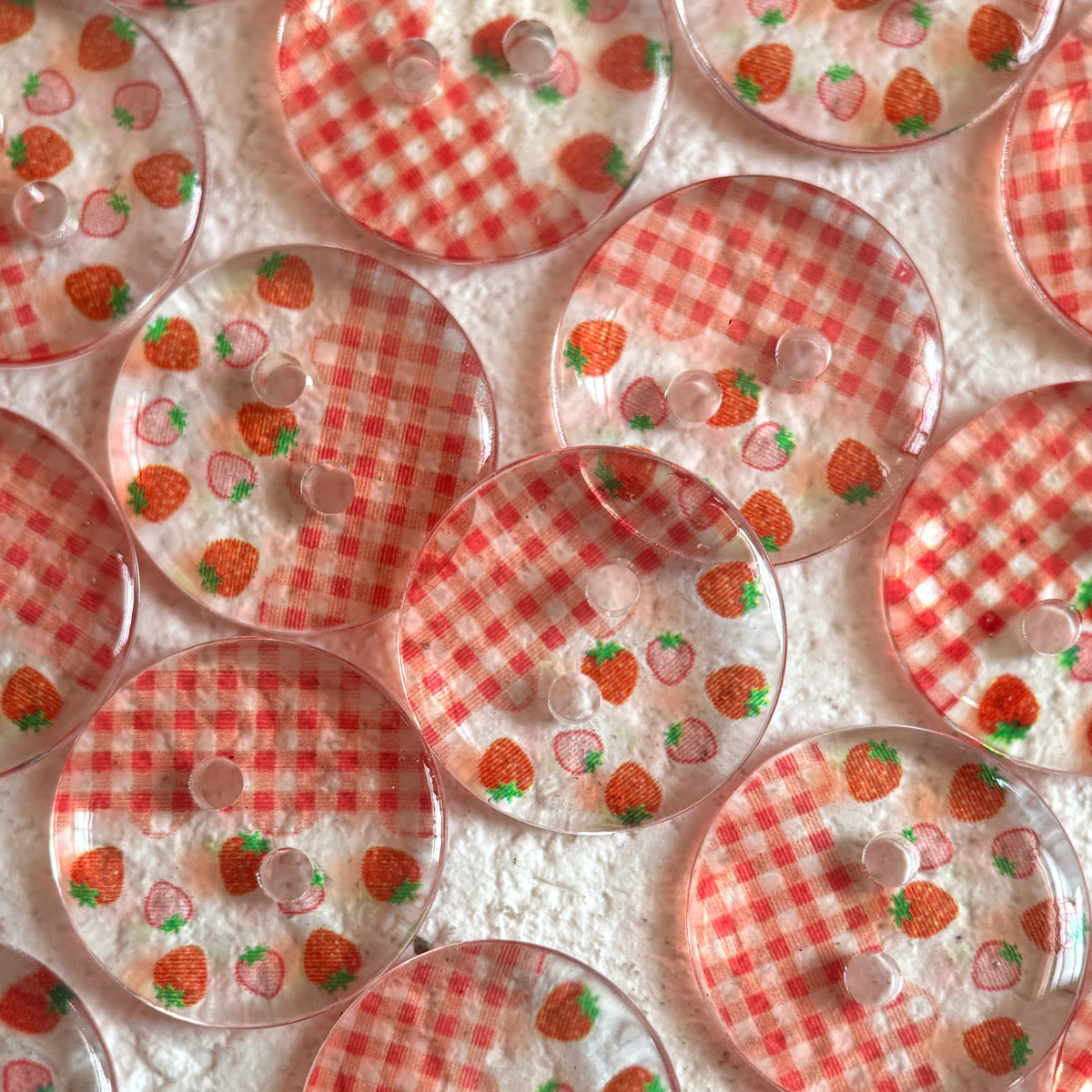 Bunli - DIY 10 Pack Red-Gingham Strawberry-Print Button
