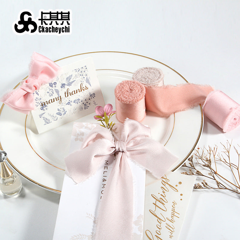 ins风手撕毛边缎面丝带礼品贺卡装饰彩带鲜花手捧花礼盒包装绸带