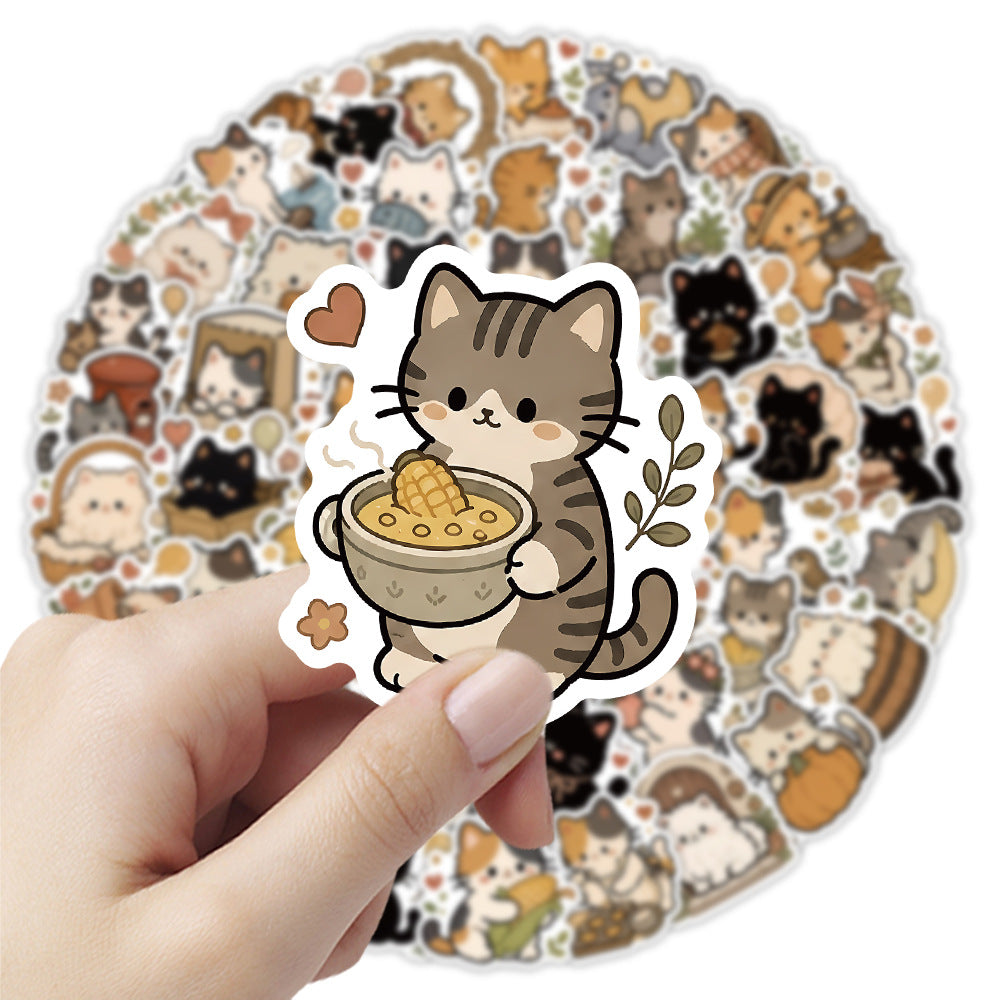 50张可爱小猫贴纸卡通萌宠猫咪创意装饰汽车笔记本手账小贴画批发