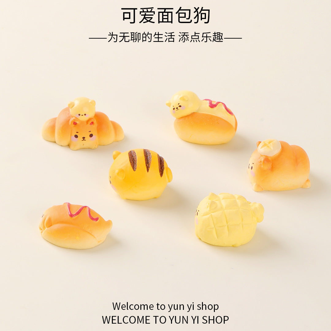 微景观创意摆件可爱卡通面包小狗 树脂装饰品配件 车载桌面小摆件