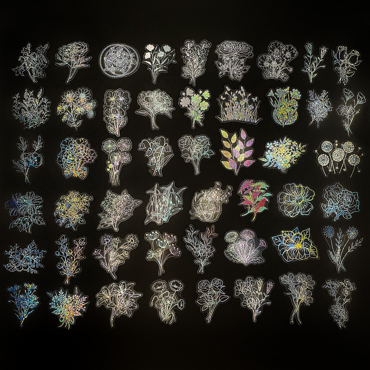 100张透明镭射贴花开茶蘼贴纸PET创意diy复古镭射手帐贴纸包批发