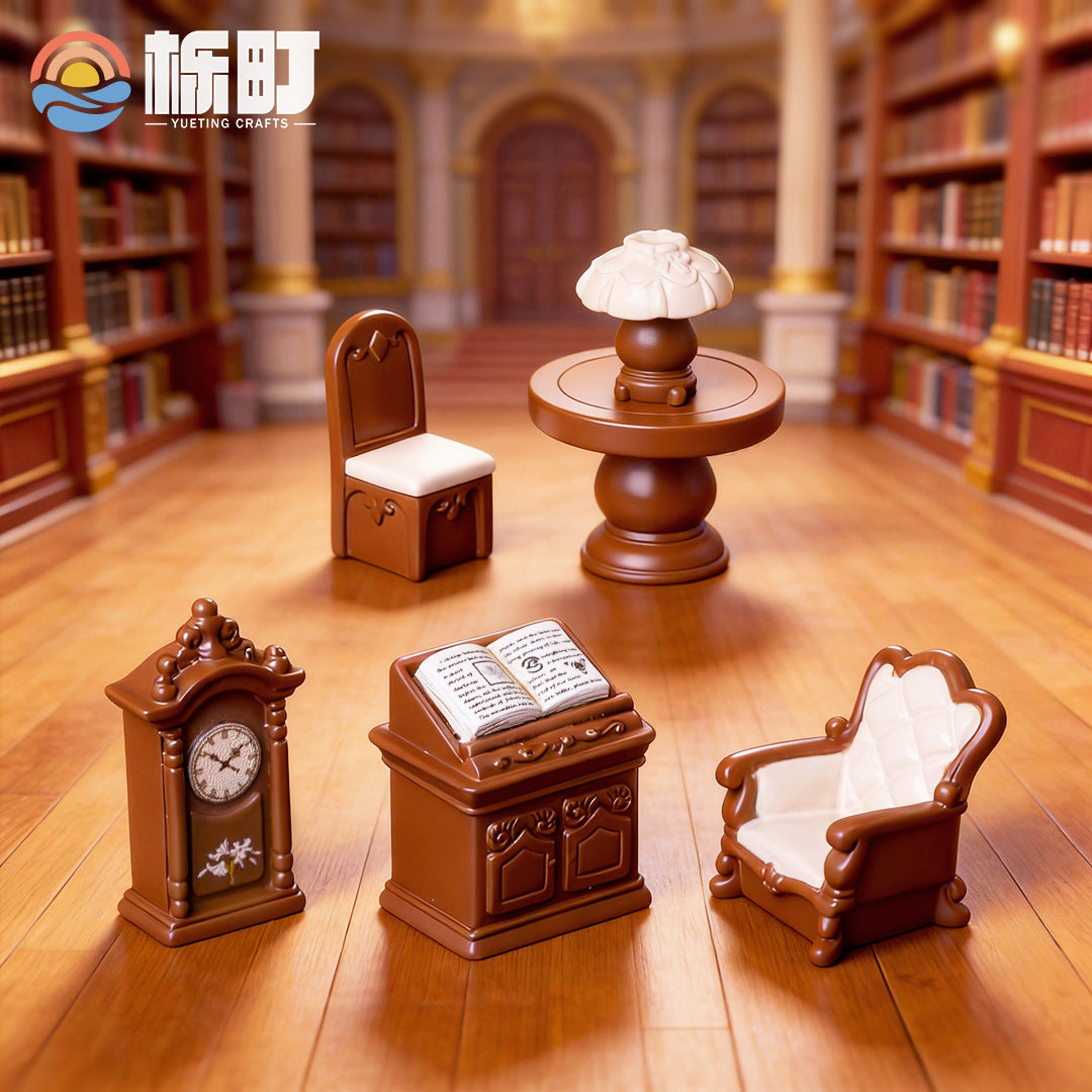 微景观摆件欧式古典图书馆 圆桌椅子沙发diy创意新品车载桌面小摆