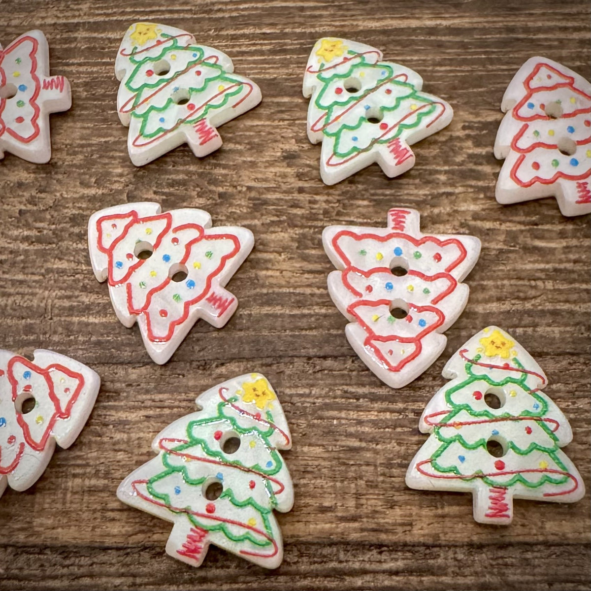 Bunli - DIY 10 Pack Decorated Christmas Tree Button