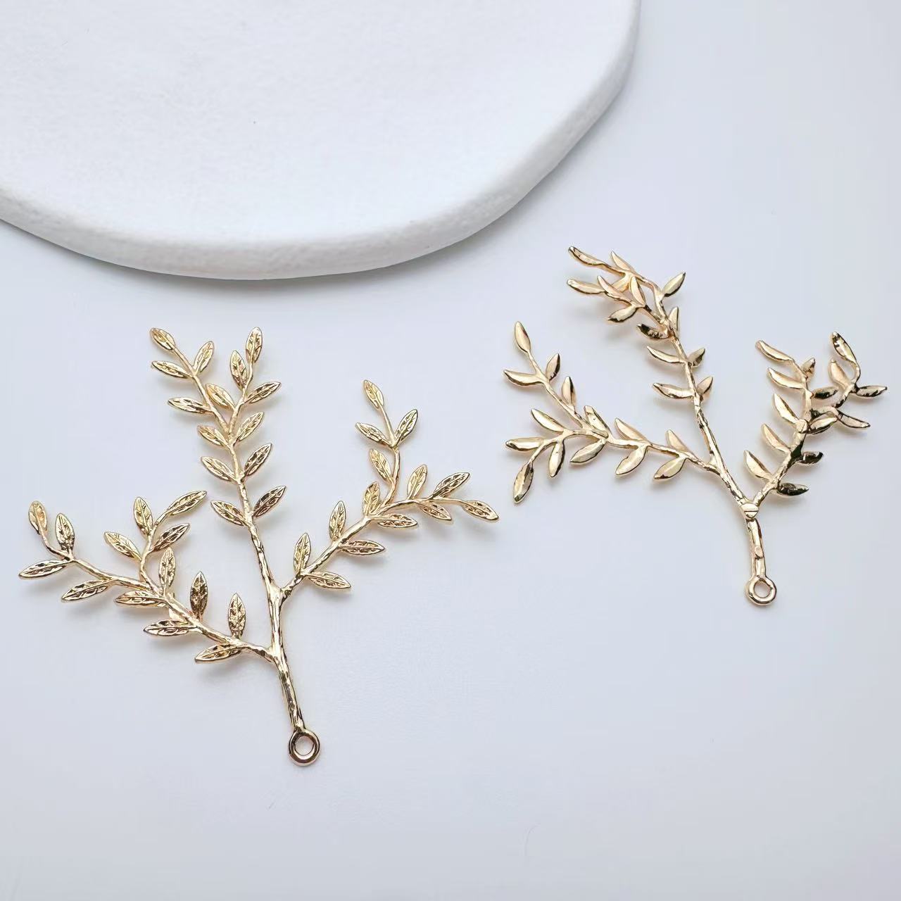 保色铜三簇多叶柳树枝花枝吊坠DIY手工新娘饰品装饰材料配件发簪