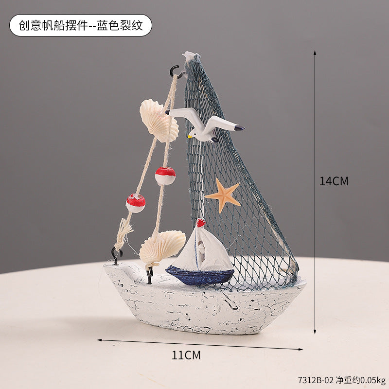 迷你地中海帆船摆件海鸥贝壳装饰品旅游纪念品海洋风店铺造景摆设