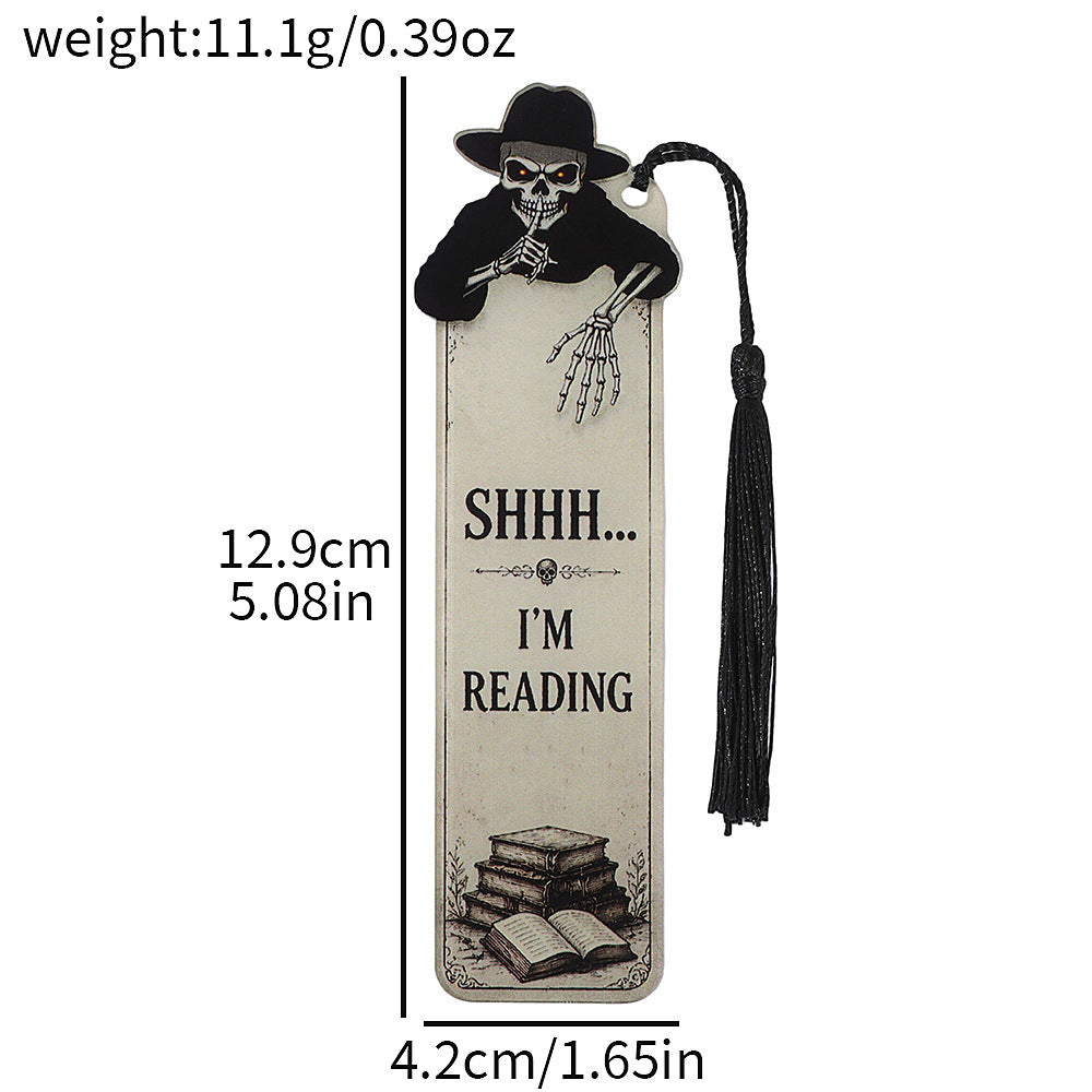 Novellea - Skeleton-Illustrated Black-Tassel Bookmark
