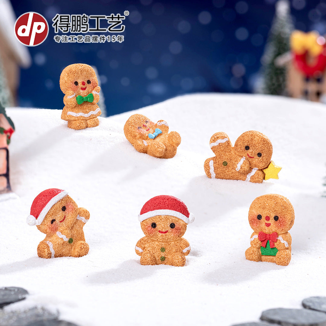 微景观创意可爱圣诞姜饼人娃娃屋雪景 diy树脂工艺品迷你车载摆件