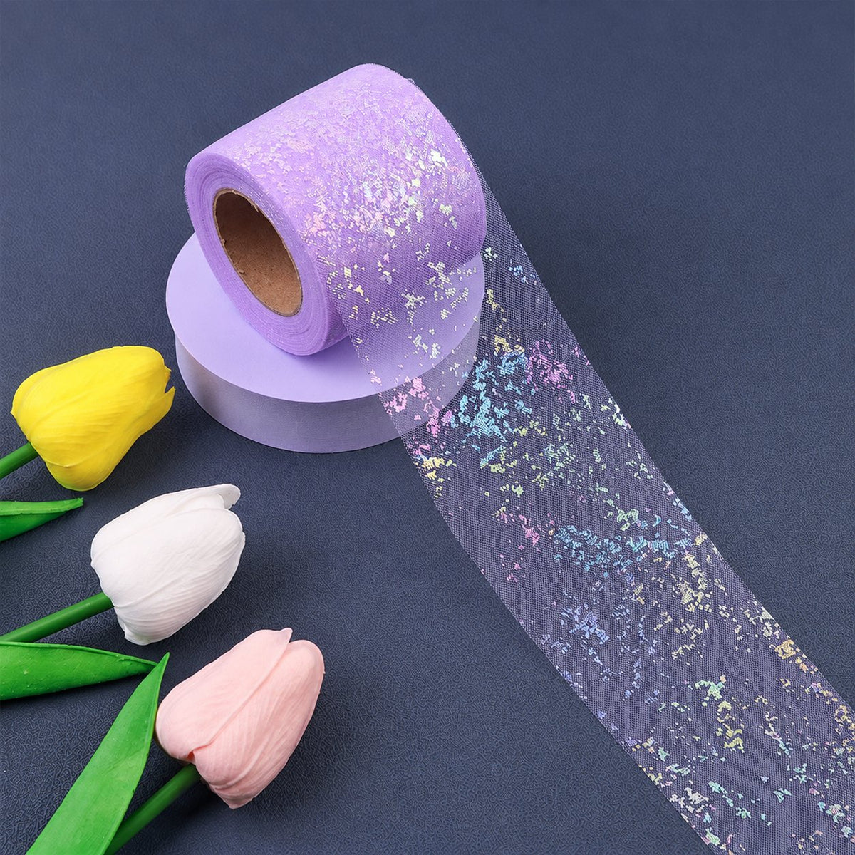 现货闪光幻彩地图薄纱丝带卷DIY手工发夹蝴蝶结服装花边材料装饰