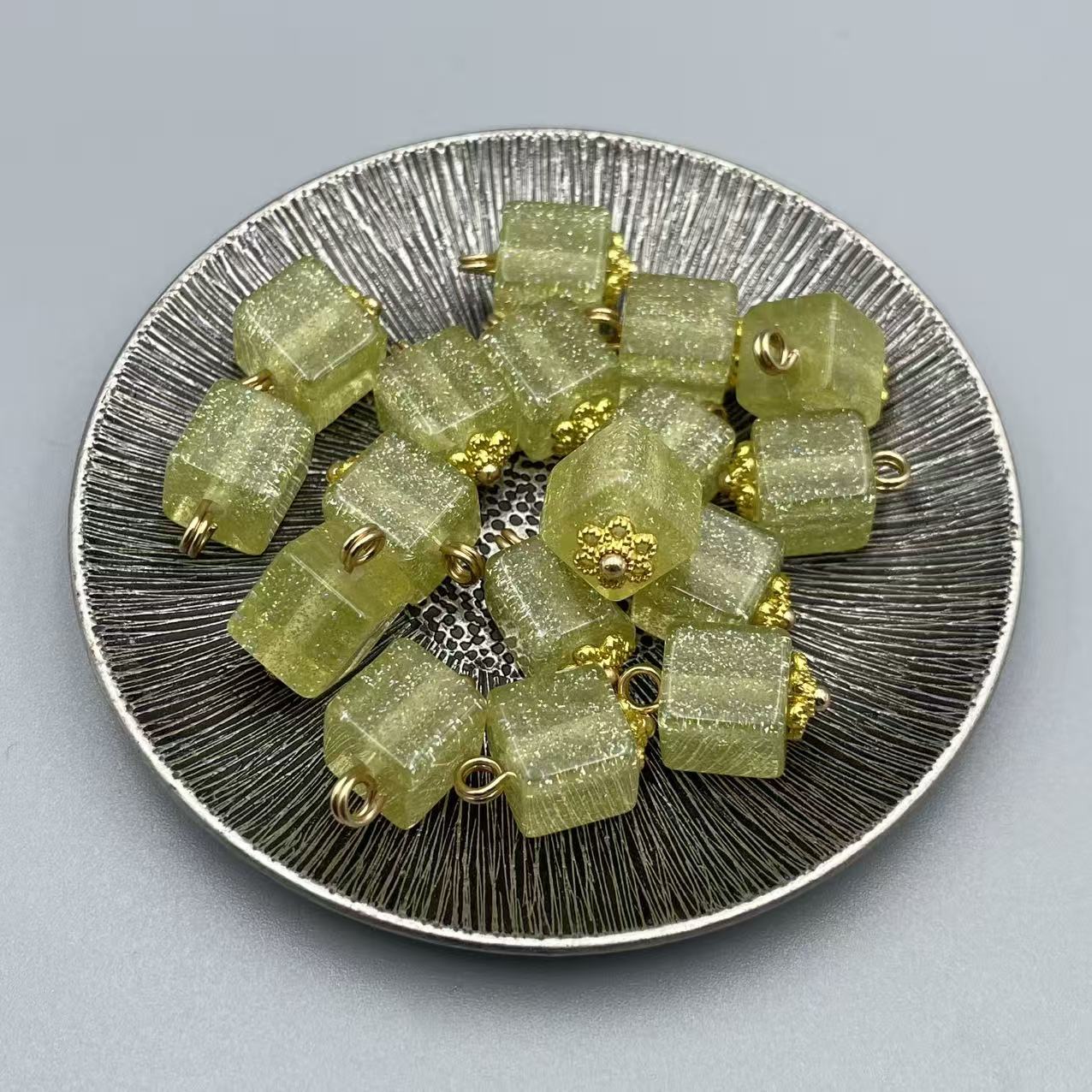 复古星闪方块树脂扣花托新中式旗袍盘扣扣子汉服毛衣衬衫纽扣辅料
