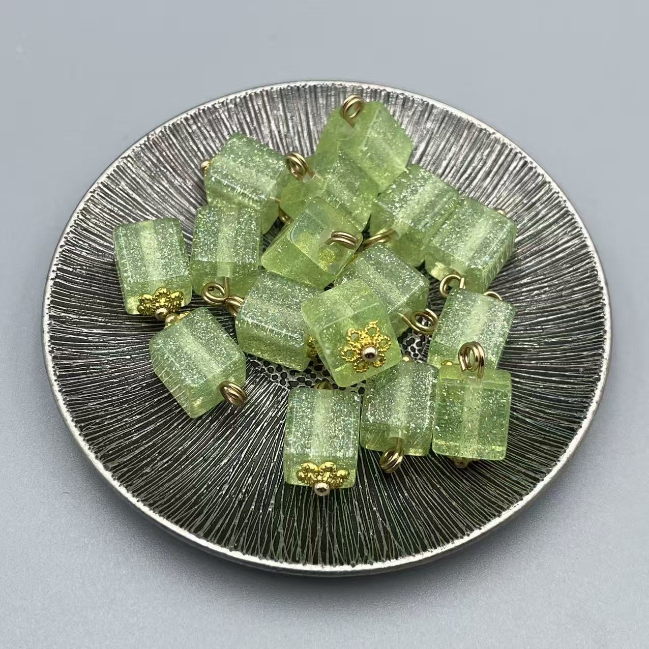复古星闪方块树脂扣花托新中式旗袍盘扣扣子汉服毛衣衬衫纽扣辅料