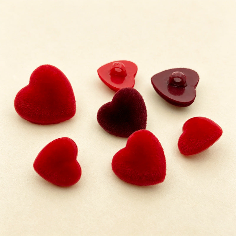 Bunli - DIY 10 Pack Flocked Heart Shank Button