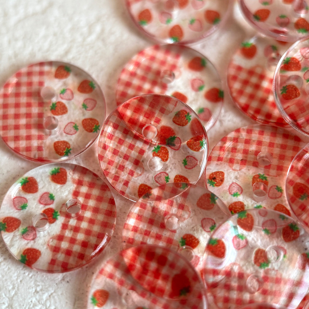 Bunli - DIY 10 Pack Red-Gingham Strawberry-Print Button