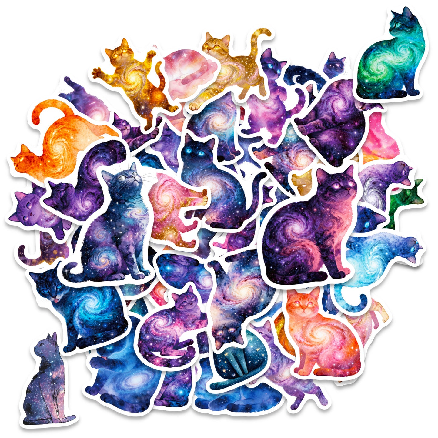 亚马逊新款56张星空猫涂鸦贴纸宇宙喵星人炫彩可爱猫咪创意贴纸批