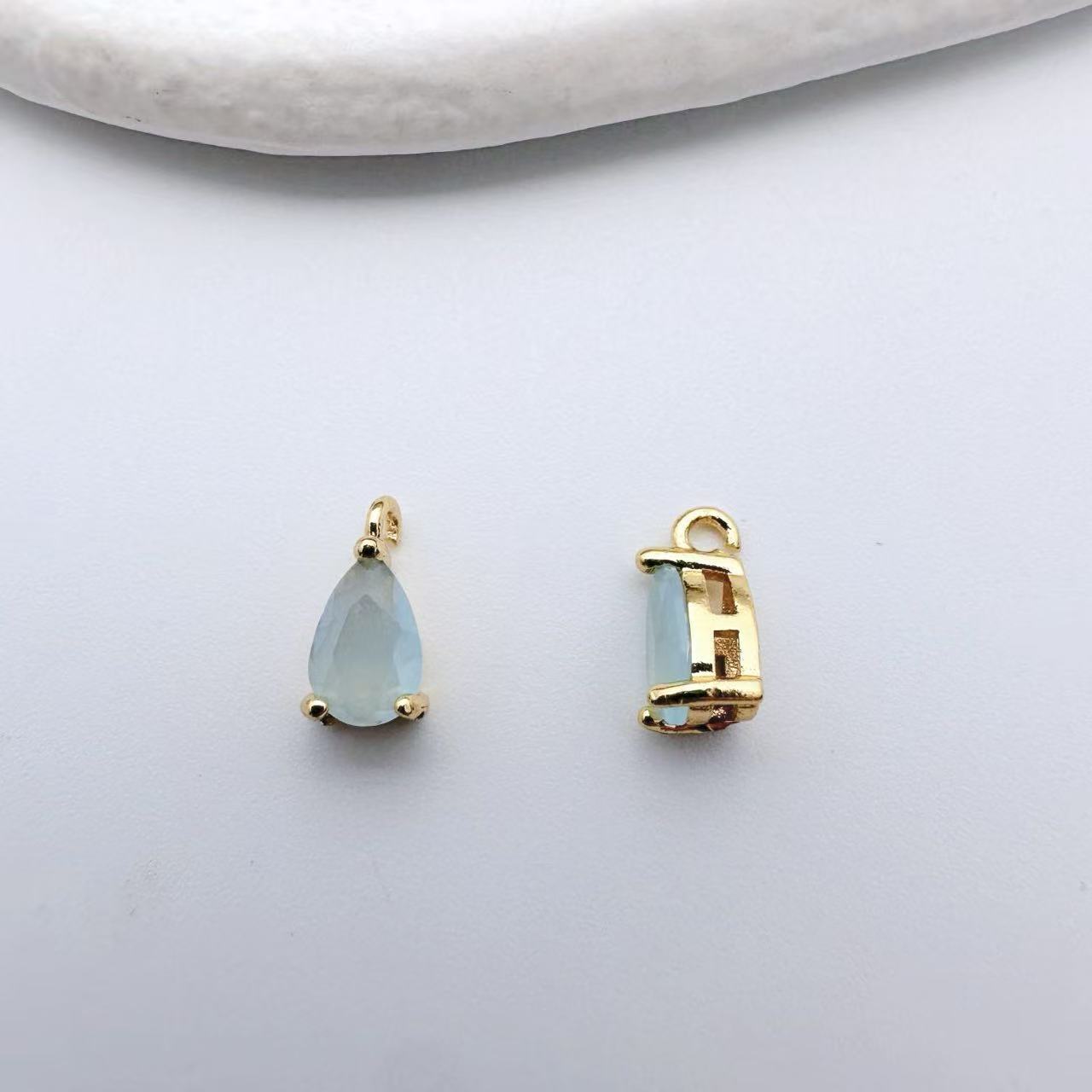 镀金保色铜镶锆石彩色水滴形吊坠diy手工饰品耳环项链配件材料