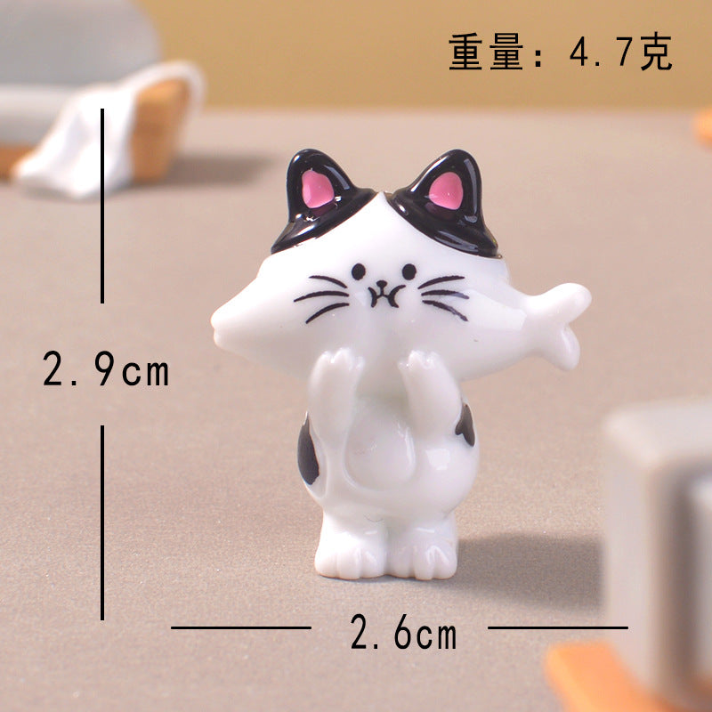 跨境卡通可爱偷吃小猫微景观桌面装饰小摆件 呆萌小猫DIY小配件