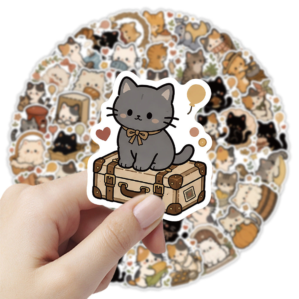 50张可爱小猫贴纸卡通萌宠猫咪创意装饰汽车笔记本手账小贴画批发