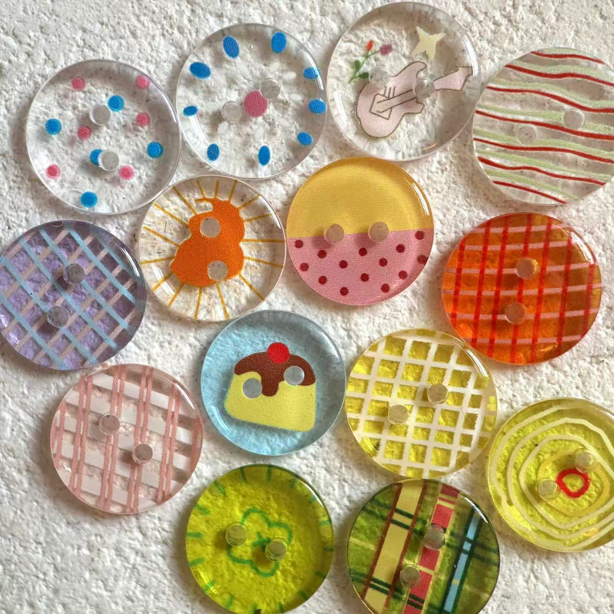 Bunli - DIY 10 Pack Transparent Mixed-Pattern Round Button