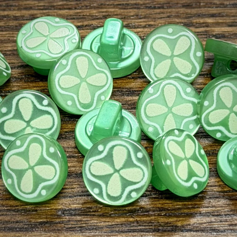 Bunli - DIY 10 Pack Green Floral-Motif Round Button